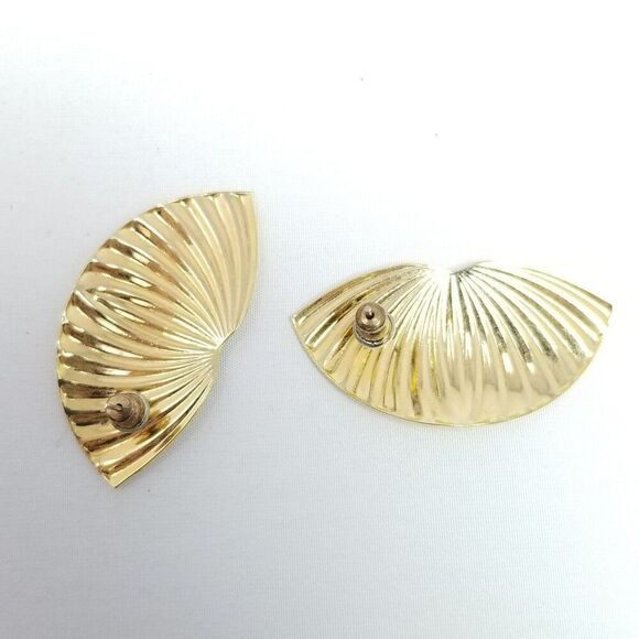 Vintage Fan Shape Stud Earrings, Gold Tone Wing Radiant Design, Estate - Picture 3 of 6